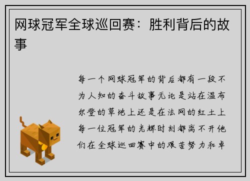 网球冠军全球巡回赛：胜利背后的故事